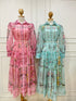 High Fashion Multi Color Floral Print Collar Down Waist Rope Dress